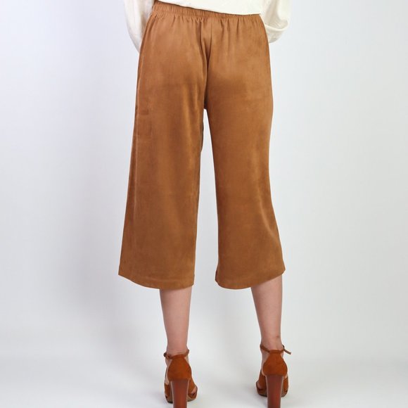 Cropped Vegan Suede Wide Leg Pants 29 Boho Cruelty-Free High Rise Relaxed Fit - Picture 3 of 6